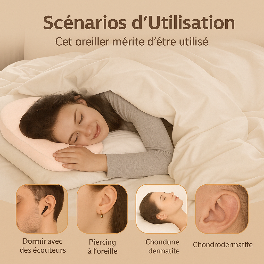Oreiller avec trou ergonomique - spécial piercing & écouteurs