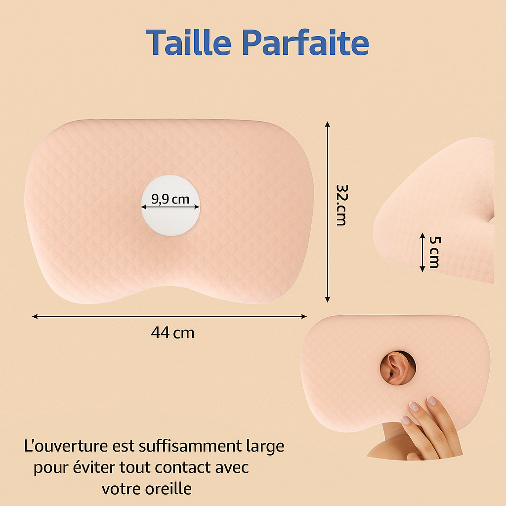 Oreiller avec trou ergonomique - spécial piercing & écouteurs