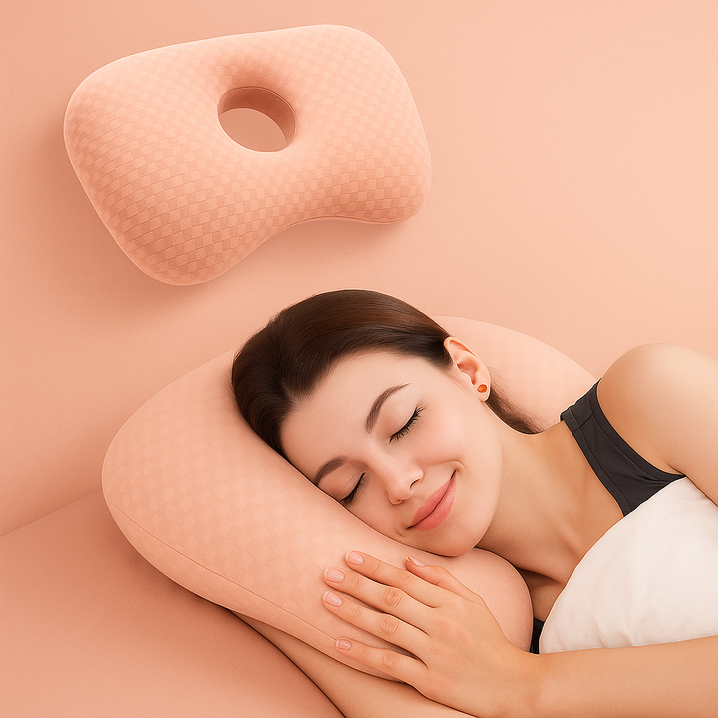 Oreiller avec trou ergonomique - spécial piercing & écouteurs