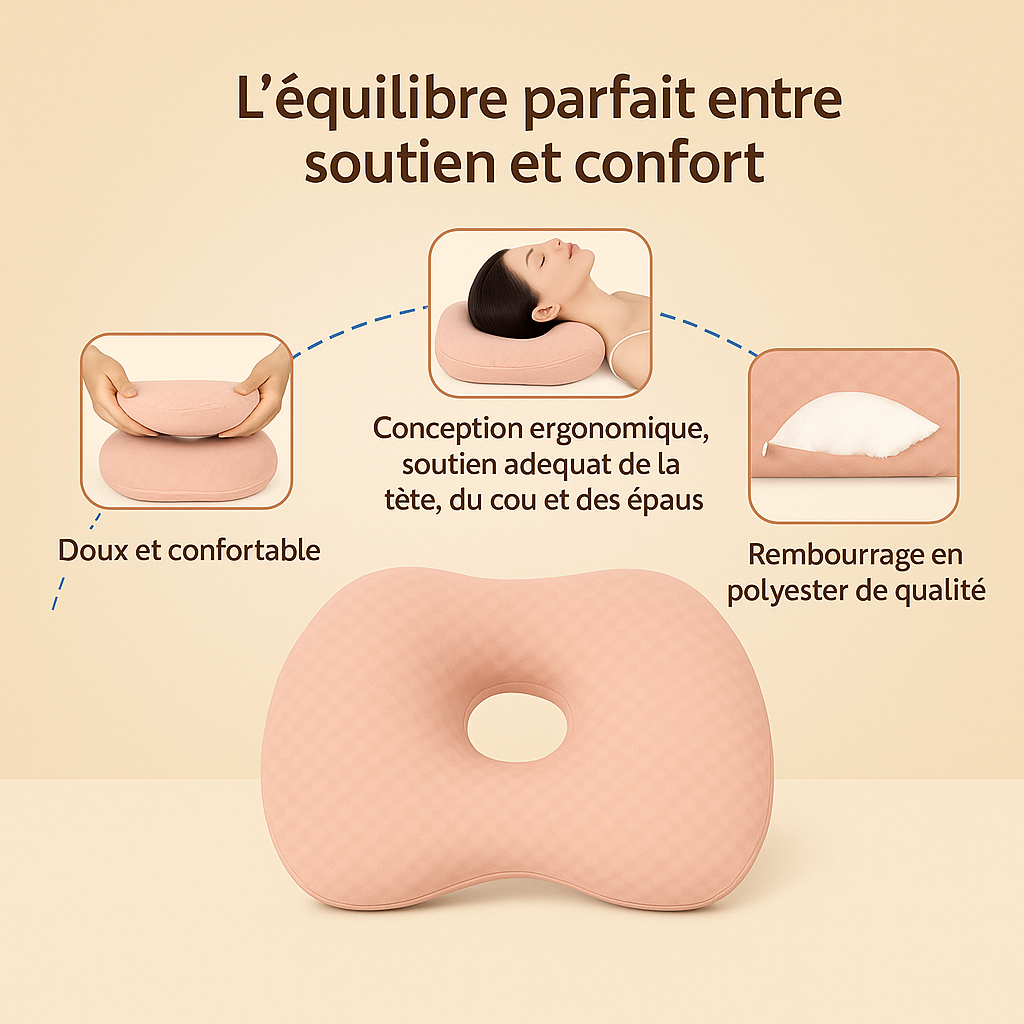 Oreiller avec trou ergonomique - spécial piercing & écouteurs
