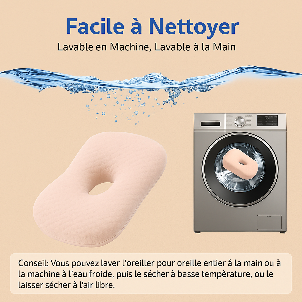 Oreiller avec trou ergonomique - spécial piercing & écouteurs